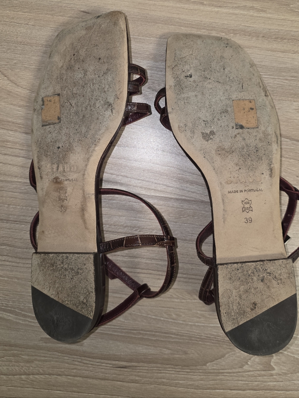 STAUD Chocolate Brown Croc-Embossed Strappy Square-Toe Sandals - Picture 7 of 8
